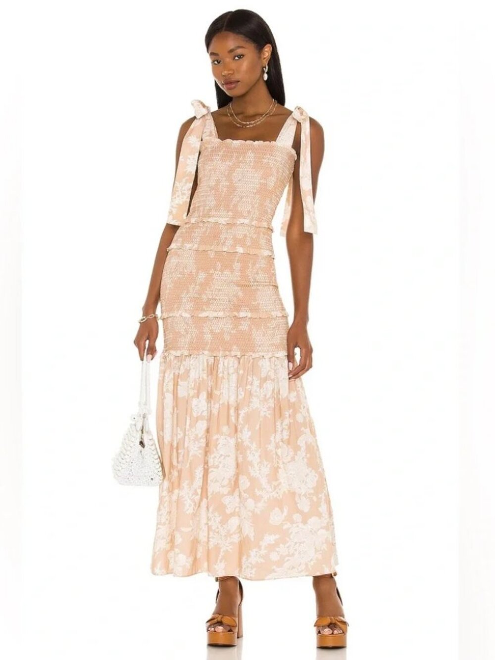 Womens LoveShackFancy Robyn Espresso (Item-10) Romantic Floral Smocked Dress XS